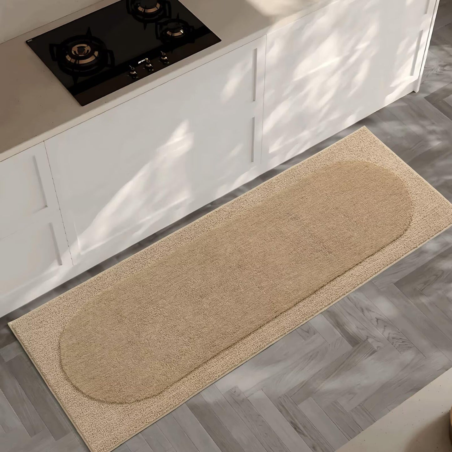 DEXDE Bathroom Runner 24"x60" - Ultra Soft Shaggy Long Bath Mat, Non-Slip Absorbent Plush Microfiber Rug for Bathroom Floor & Hallway, Machine Washable, Beige