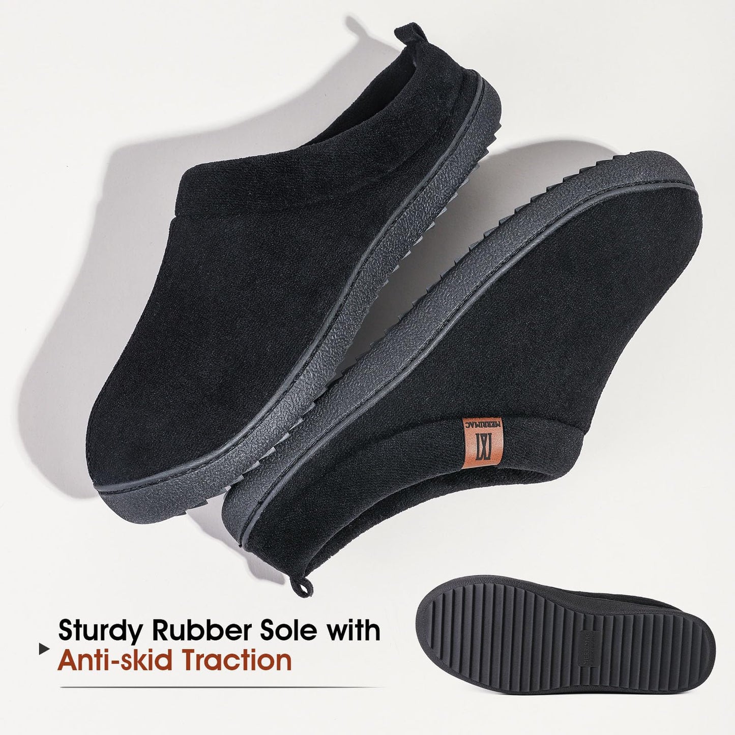 MERRIMAC Men's Slip-on Slippers Comfy Memory Foam Non-slip Indoor House Shoes Dark Black,9/10 UK