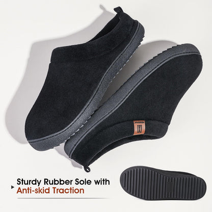 MERRIMAC Men's Slip-on Slippers Comfy Memory Foam Non-slip Indoor House Shoes Dark Black,9/10 UK