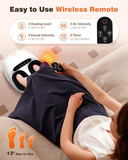 Foot Massager Machine with Heat, Shiatsu Deep Kneading Foot Massager with Remote, Compression, Multi-Massage Modes, Auto-Off Timers, Gifts for Women Men