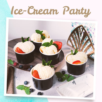 MATICAN Paper Ice Cream Cups - 100-Count 11-Oz Disposable Dessert Bowls for Hot or Cold Food, 11-Ounce Party Supplies Treat Cups for Sundae, Frozen Yogurt, Soup, Black