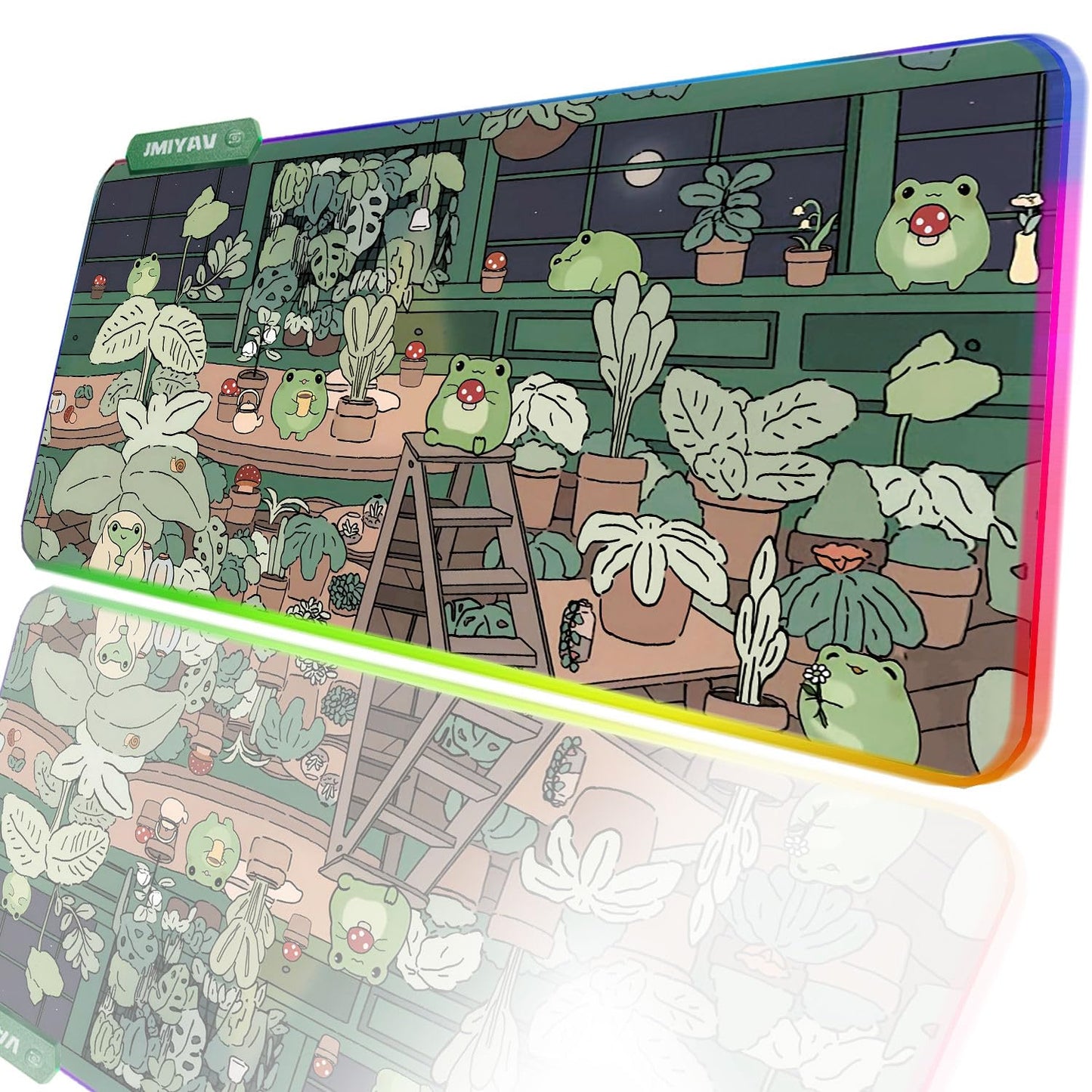 JMIYAV Little Frog RGB Green Gaming Mouse Pad 31.5x12 Inch PC XL Large Glowing Led Light Up Desk Pad Non-Slip Rubber Base Computer Cute Mousepad Mat Desk Accessories Gaming Setup 31.5x12 Inch