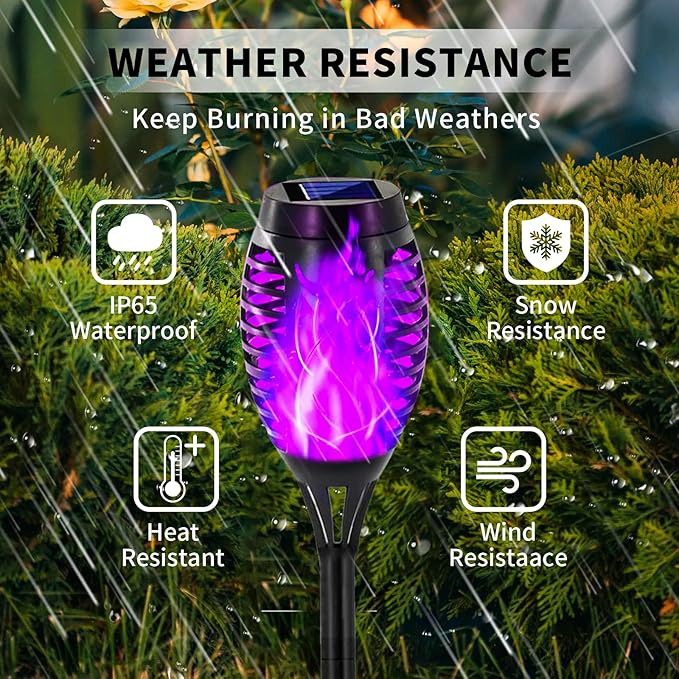 Swingers Solar Lights Outdoor,Halloween Solar Torch Lights with Flickering Flame,Waterproof Outdoor Garden Lights for Outside Patio Pathway Yard Decorations(12, Purple)