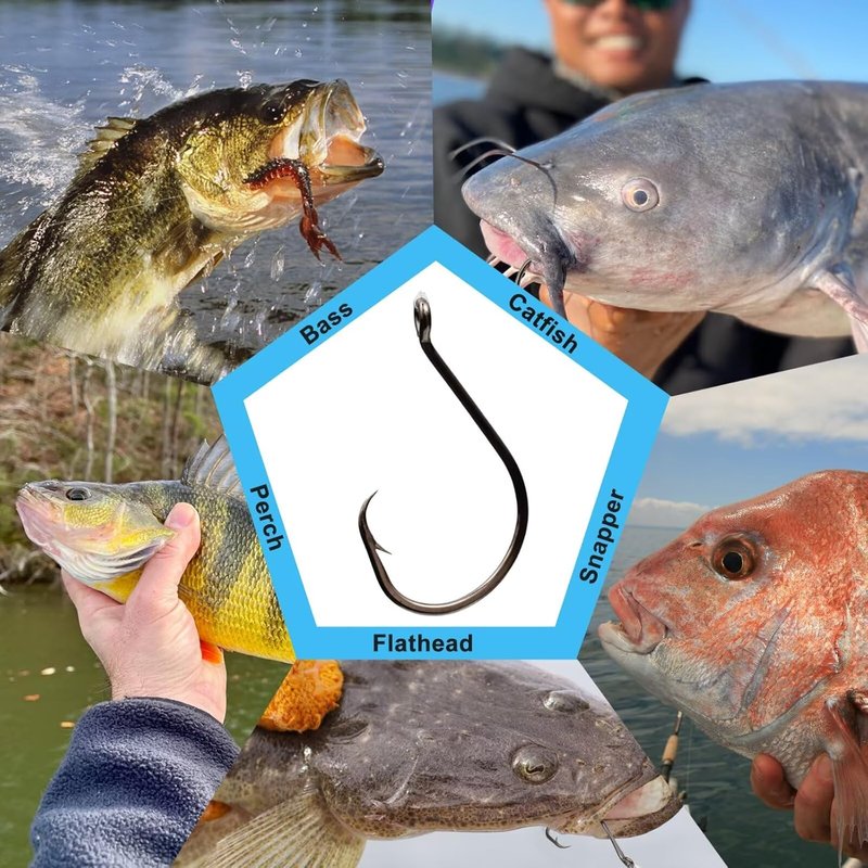 Circle Hooks - 50Pcs Super Sharp Offset Catfish & Octopus Hooks | Nickel Coated High Carbon Steel, Sizes #1-8/0
