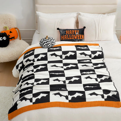 Snuggle Sac Halloween Throw Blanket Black White Checkered Bat Blanket, Halloween Throw Blanket for Couch 50x60 inches, Ultra Soft Decorative Blanket