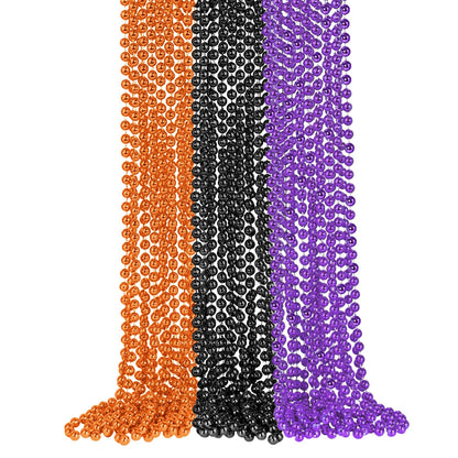SHAOQINLIN 24 PCS Halloween Bead Necklace, Halloween Purple Black Orange Bead Necklaces, 33" Metallic Beaded Party Necklaces for Halloween Parade Throws Halloween Trick or Treat Decorations
