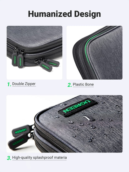 UGREEN Travel Accessories, Portable Bag Electronics Organiser Large Capacity Tech Pouch Compatible with Small Gadget USB Charging Cable Charger Adapter Power Bank Hard Drive SD Card(M)