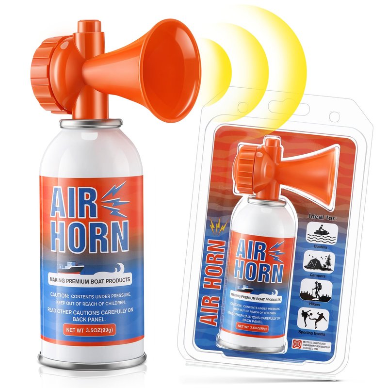 HappyAlley 2 Pack Large Air Horn for Safety 3.5oz, 122dB Very Loud Marine Air Horn for Boat, Coast Guard Approved, Great for Boat & Marine Safety, Sporting Events, Travels, Hiking (Orange)
