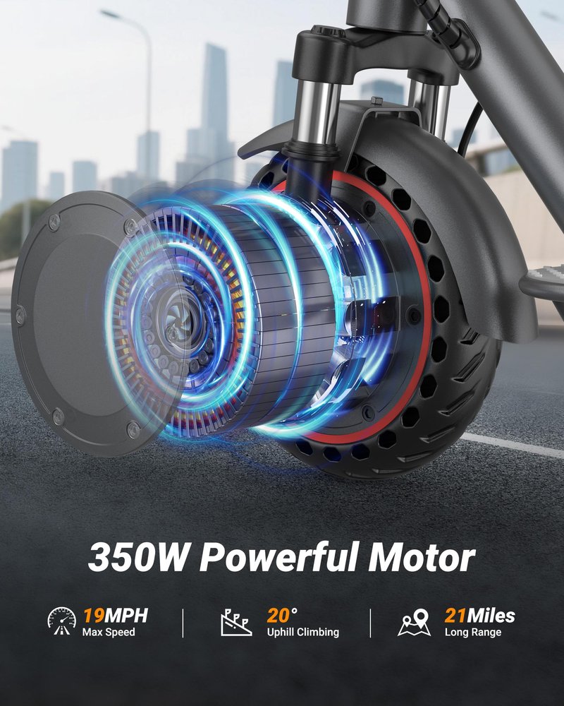 Electric Scooter for Adults - 19MPH, 21-Mile, Dual Suspension, 8.5" Solid Tires, 350W Motor, UL2272 Certified Foldable Commuting E-Scooter with App Control