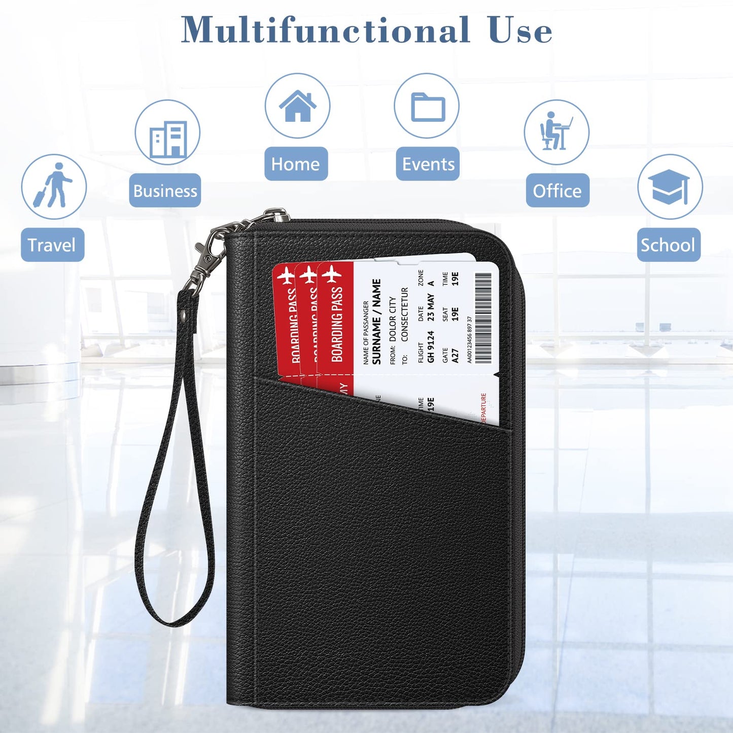 FINTIE Family Passport Holder Wallet, RFID Blocking Travel Document Organizer Clutch Bag Credit Cards Case Cover for Women Men, Black