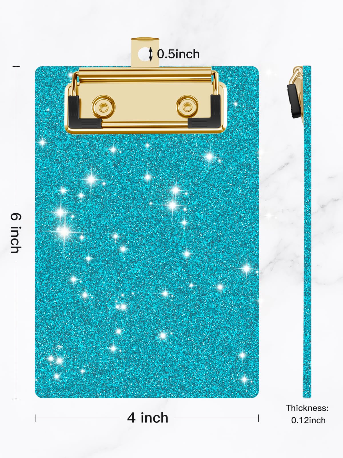 Acrylic Clipboards, Fashion Glitter Clipboard, Size 4" x 6", Cute Confetti Clipboards for Women, Desk Office Supplies and Accessories.Teal