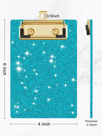 Acrylic Clipboards, Fashion Glitter Clipboard, Size 4" x 6", Cute Confetti Clipboards for Women, Desk Office Supplies and Accessories.Teal
