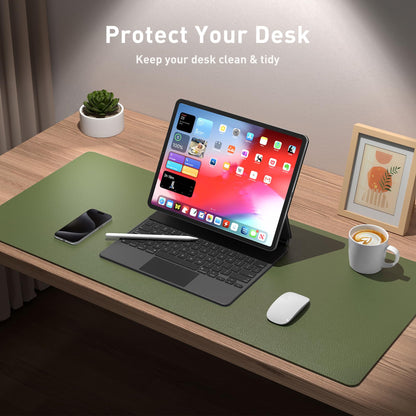 Aothia Leather Desk Pad Protector, Mouse Pad, Office Desk Mat, Non-Slip PU Leather Desk Blotter, Laptop Desk Pad, Waterproof Desk Writing Pad for Office and Home (23.6" x 13.7", Olive Green)