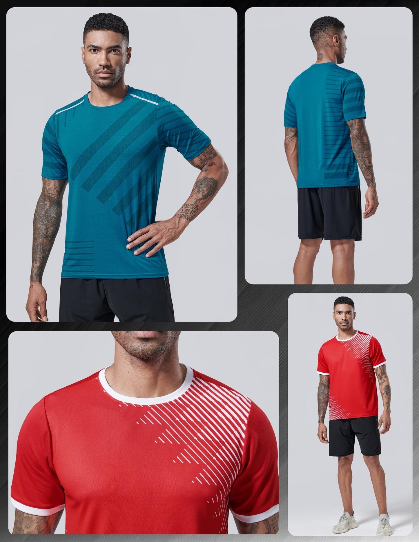 5 Pack Men’s Active Quick Dry Crew Neck T Shirts | Athletic Running Gym Workout Short Sleeve Tee Tops Bulk (Set 11, X-Large)