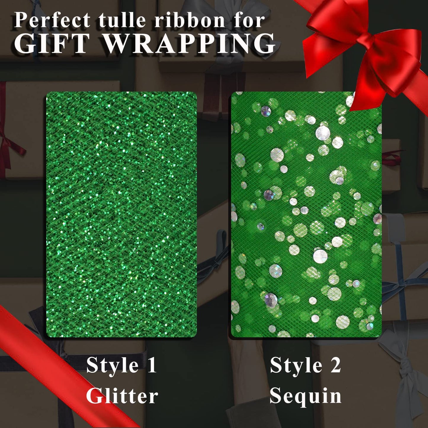 Glitter Tulle Rolls 6 Inch by 50 Yards Sparkling Tulle Fabric Sequin Ribbon Spool with Bow for Christmas Gift Wrapping DIY Tutu Table Skirt Halloween Decorations (Antique Gold)