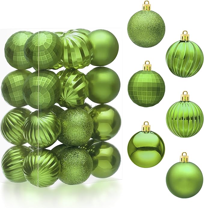 JOIEDOMI 24 Pcs Lime Green Christmas Balls Ornaments Set, 2.36" Christmas Tree Ornaments Shatterproof, Xmas Balls Hanging Decorations for Tree Wreath Garland Holiday Wedding Indoor Party Decor