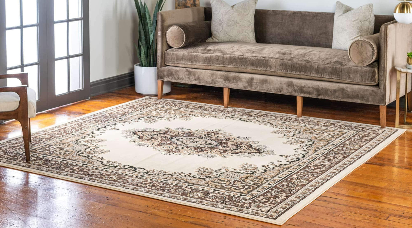 Unique Loom Reza Collection Traditional Persian Style Area Rug, Square 8' 0" x 8' 0", Ivory/Brown