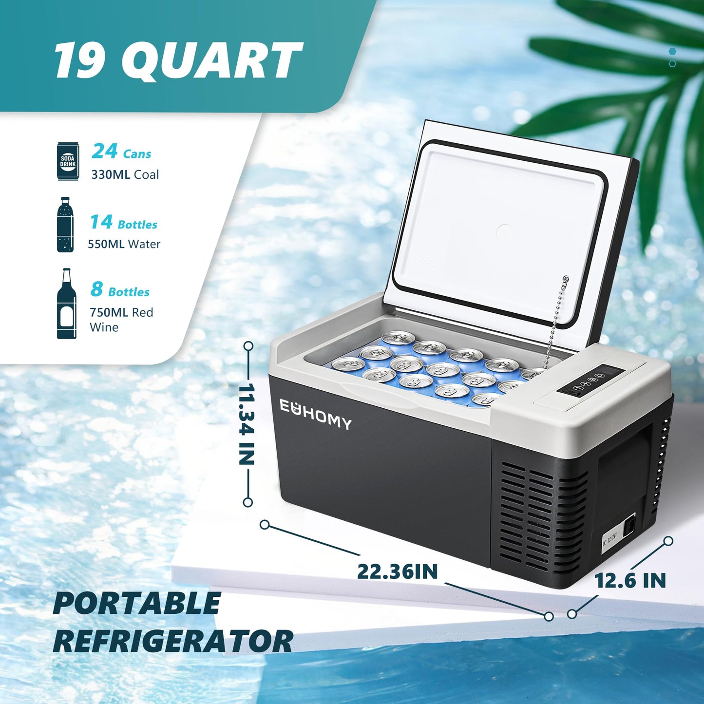 EUHOMY 12 Volt Refrigerator, 19QT(18L) Compressor Electric Cooler APP Control, Car Fridge -4℉~68℉, Portable Refrigerator 12/24V DC 110-240V AC, Portable Freezer for Camping, Travel, Boat