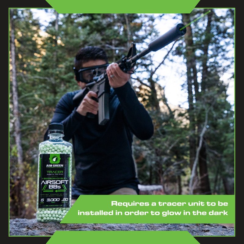 Aim Green Tracer Biodegradable Airsoft BBS, Glow-in-The-Dark BBS, 3,000 Count, .25 Grams