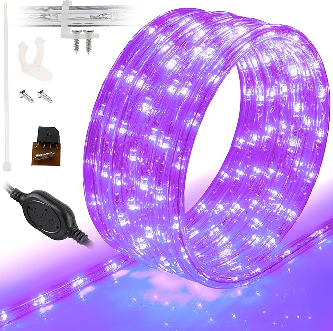 WYZworks 1116LEDs 100ft LED Outside Rope Lights, Outdoor ETL Certified Waterproof Permanent 360 Degree Light Emitting, Flexible Tube, Connectable, Christmas Palm Tree Exterior Landscape, Purple