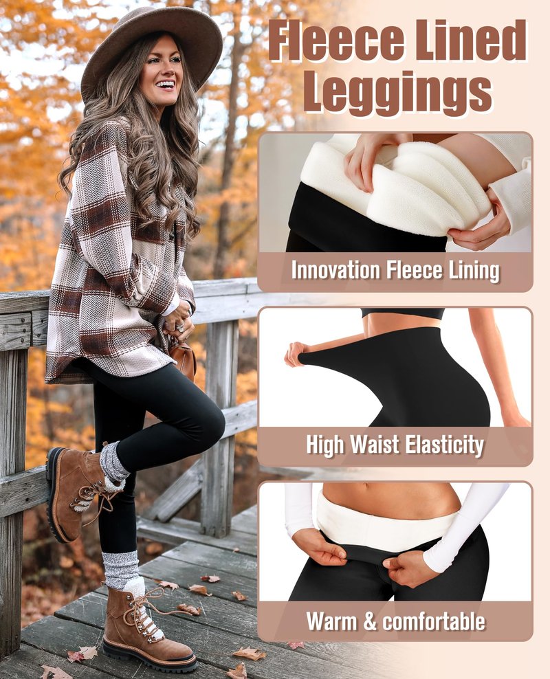 Bluemaple Fleece Lined Leggings Women High Waisted Tummy Control Thermal Warm Workout Hiking Yoga Pants for Cold Winter