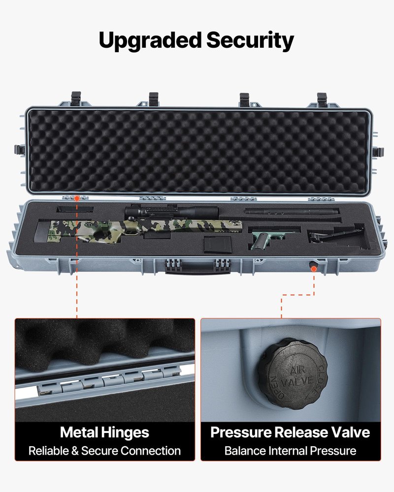 VEVOR Rifle Case, Rifle Hard Case with 4 Layers Fully-protective Foams, 50 inch Lockable Gun Storage with Wheels, IP67 Waterproof & Dustproof, for Rifle, Shotgun, Airsoft Gun, Grey