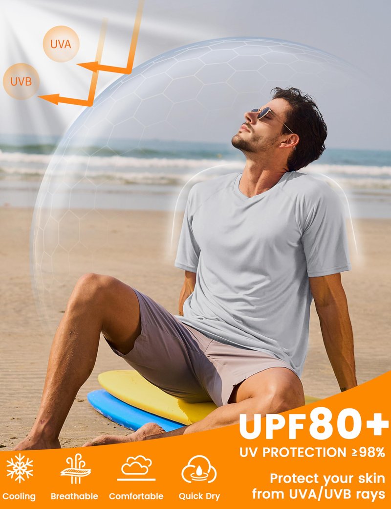 MAGCOMSEN Mens Sun Shirts Short Sleeve Rash Guard Quick Dry Lightweight T Shirt Gym Athletic Workout Top Light Gray, L