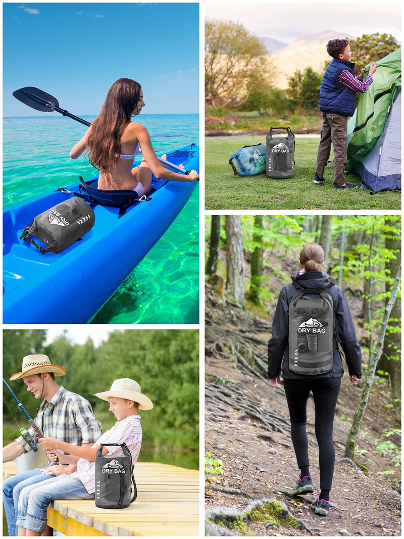 HEETA Dry Bag Waterproof for Women Men, Roll Top Lightweight Dry Storage Bag Backpack with Phone Case for Travel Swimming Boating Kayaking Paddle Board Camping Beach Accessories(Transparent Black,10L)