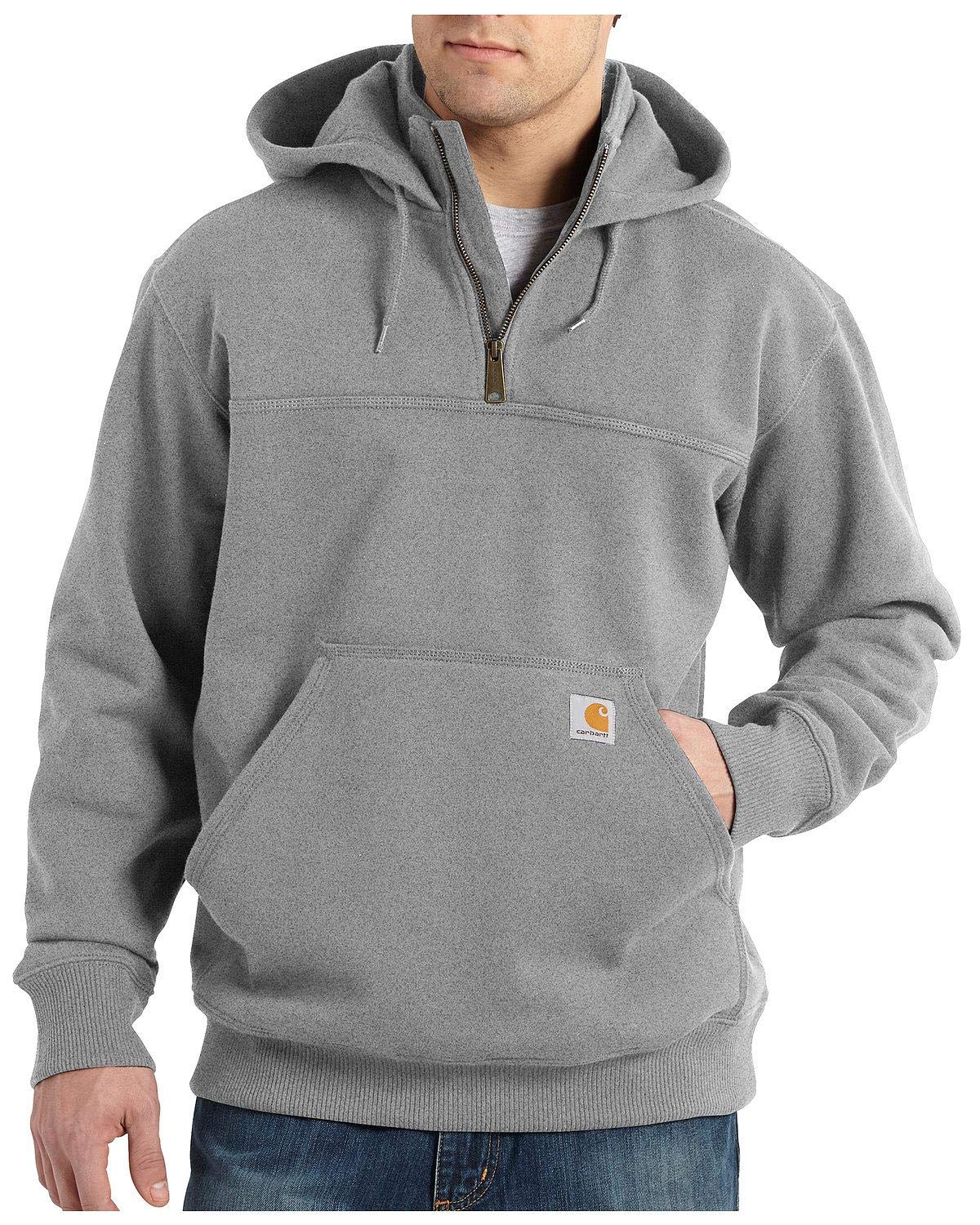 Carhartt Men's Rain Defender Paxton Heavyweight Hooded Zip Mock Neck Sweatshirt,Heather Gray,X-Large