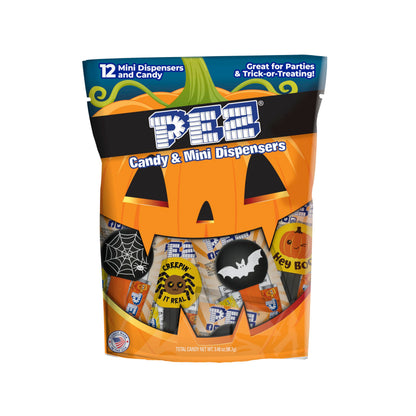 PEZ Candy Mini Halloween Candy Dispensers Trick or Treat Favors, Bag of 12, Orange, 0.32 Ounce (Pack of 1)
