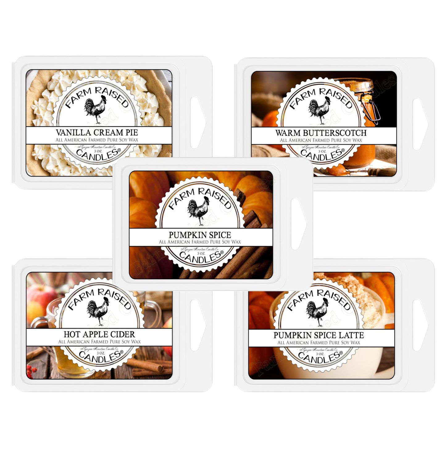 Pumpkin Soy Wax Melts Variety -16 Total Ounces - USA Made - 5-Pack - Fall Wax Melts Soy - Hand Crafted – Vanilla Cream Pie, Apple Cider, Butterscotch, Pumpkin Spice & Latte