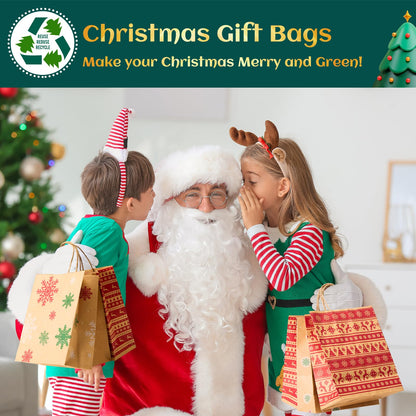 GSSUSA 24Pcs Christmas Gift bags 8.6x7x3.3'' Kraft Paper Bag with Handles, Assorted Designs Christmas Craft Bags,Sturdy Xmas Party Favors Bags, Holiday, Goodie, Treat, Retail Shopping bag