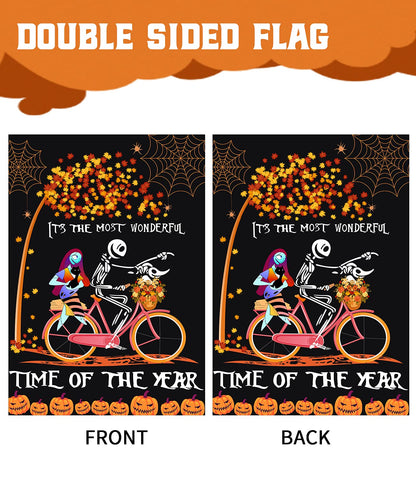LURLEEZ Halloween Garden Flag，12x18 Inch Double-sided Horror Pumpkin Ghost Cycling Pattern House Flag for Outdoor Yard Home Decoration