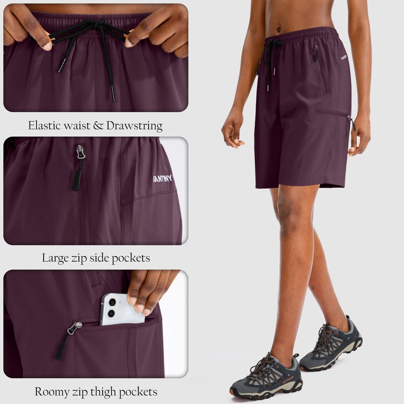 SANTINY Women's 5''/ 7''/9'' Hiking Cargo Shorts Quick Dry Lightweight Summer Shorts for Women Athletic Zipper Pockets(Dusty Purple_XL)
