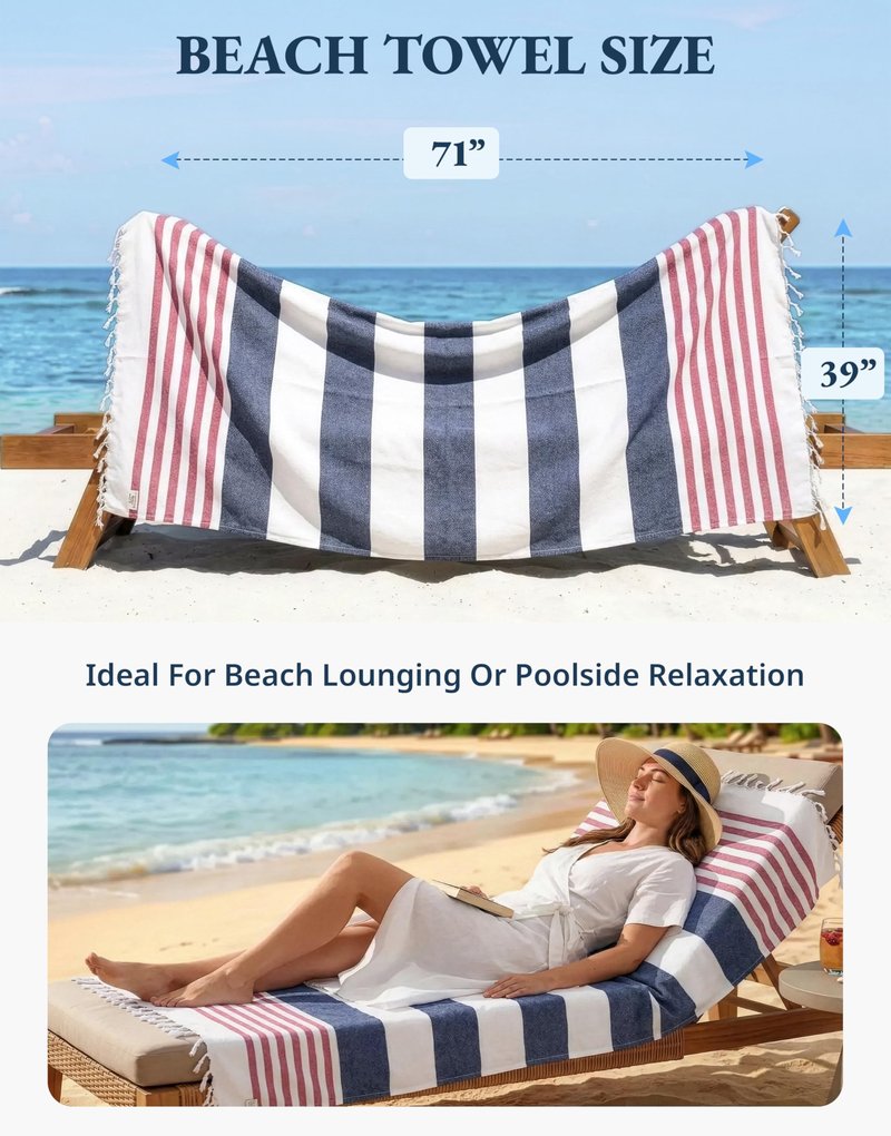 LANE LINEN Oversized Beach Towels 4 Pack - Extra Large, Absorbent & Quick Dry, No Sand, Pool Towels for Adults, 39"x71" - Multi