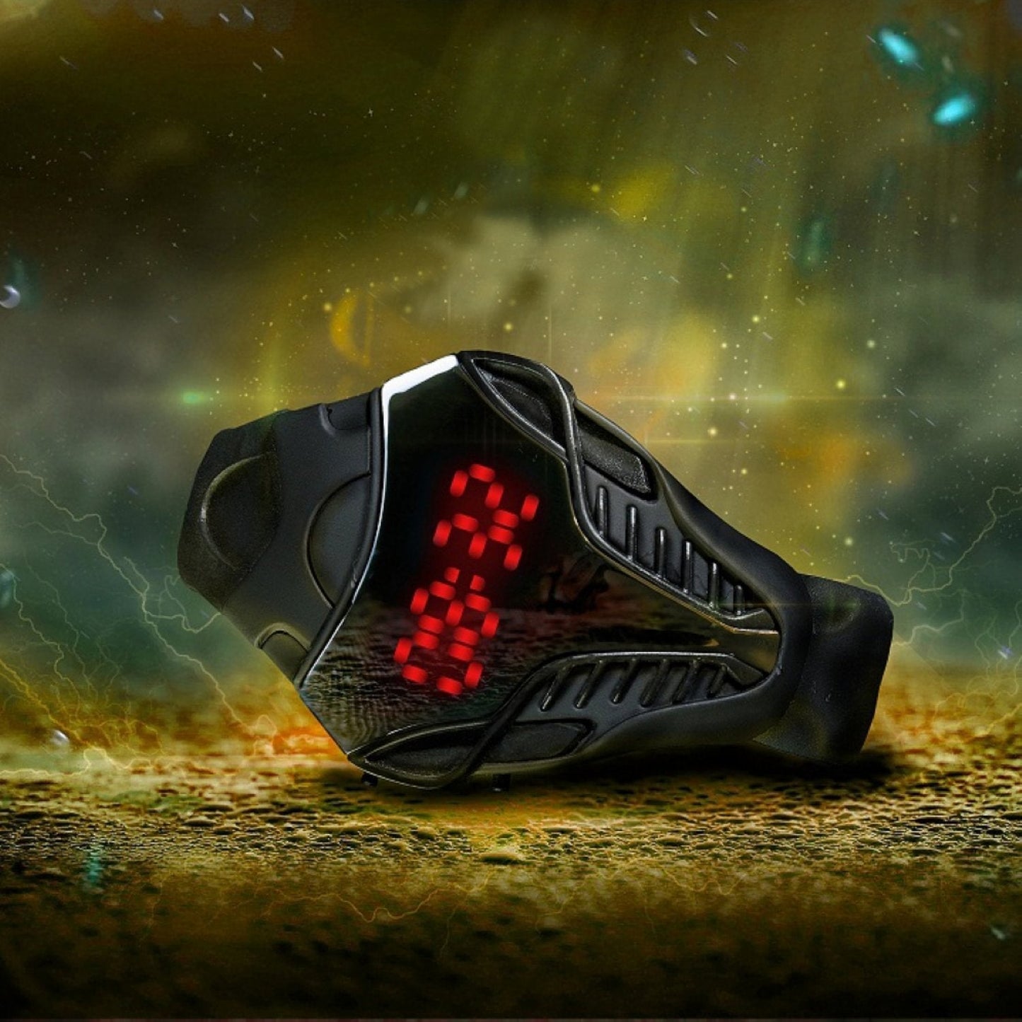 FANMIS LED Digital Fashion Cobra Watch Black Silicone Iron Triangle Dial Sports Wrist Watches (Black)