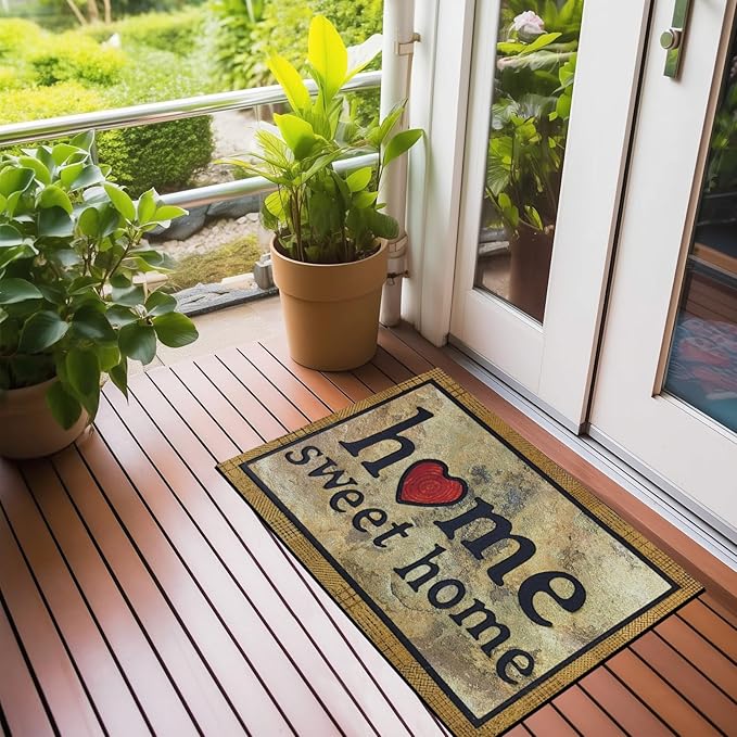CHICHIC Door Mat Welcome Mat 17x 30 Inch Front Door Mat Outdoors for Home Entrance Outdoors Mat for Outside Entry Way Doormat Entry Rugs, Heavy Duty Non Slip Rubber Back Low Profile, Ink Home