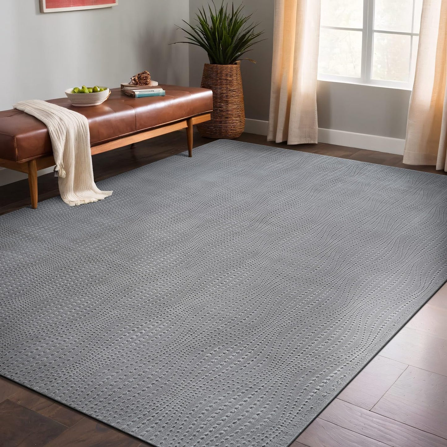 Luul Home Modern Gray Non Slip Rug Solid 8x10 Non Skid Soft Rubber Back Area Rugs for Living Room Kitchen Bedroom Bathroom Dining Room Easy Cleaning Stain Resistant Non Shedding Carpet 8 x 10