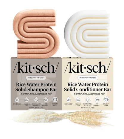 Kitsch Rice Water Shampoo & Conditioner Set - Solid Shampoo Bar & Conditioner Bar with Protein for Strengthening & Damage Repair - Paraben, Sulfate and Silicone Free - Nourishing Hair Care Set, 2pcs