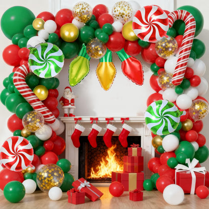 Christmas Balloons Arch Kit Decorations Different Sizes 18/12/10/5 Inch Party Balloon Kit Chrome Round Helium Matte Red Green Balloons for Christmas Party Decoration