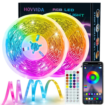 HOVVIDA LED Strip Light Lights 30M, 30 LEDs/Meter, 24V RGB LED Strip, 900 LEDs, 2x15M, APP and Remote Control, Music Mode, Timer Mode, LED for Bedroom, Living Room, Kitchen, Party