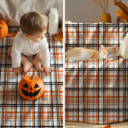 Horaldaily Halloween Flannel Blanket Throw, Orange Buffalo Plaid Soft Fuzzy Plush Cozy Fleece Blankets for Couch Sofa Bed Lounging, Ideal Gifts for Kids Adults Wife Self, 50x60