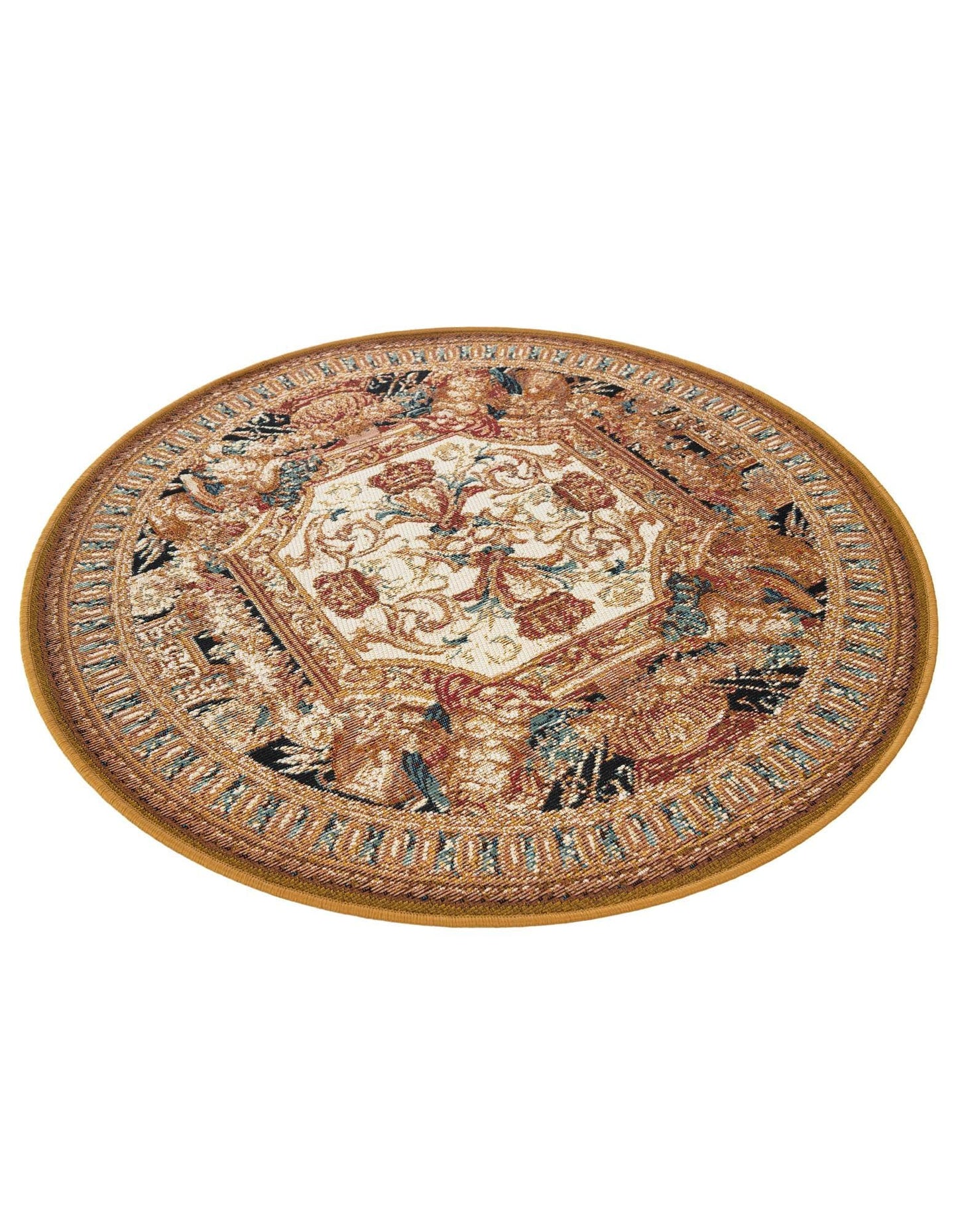 Rugs.com - Outdoor Traditional Rug – 3 Ft Round Black Gold Brown Indoor/Outdoor Rug – Weather-Resistant Flatweave for Patio, Deck, and Porch