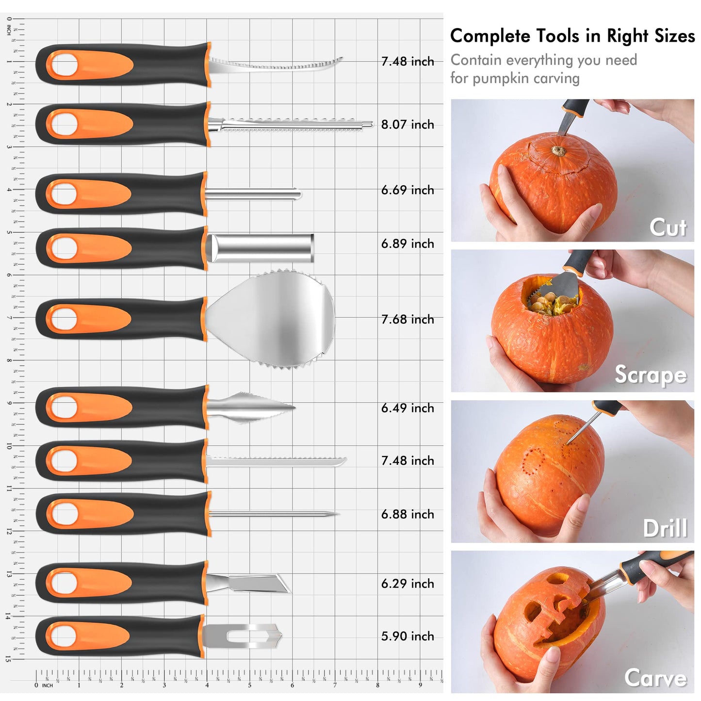 Shuttle Art 20 PCS Halloween Pumpkin Carving Kit, 10 PCS Professional Heavy Duty Stainless Steel Pumpkin Carving Tools with 10 Pumpkin Stencils and Carrying Case, Safe and Durable for Kids Adults