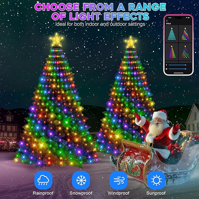 Smart Ring Christmas Tree Lights with Star Topper Indoor Outdoor - 7Ft x 20 Lines String 400 Optimum LED Easy App Control Images Color Changing Timer Remote Waterproof for 6 7 7.5 Ft Xmas Trees