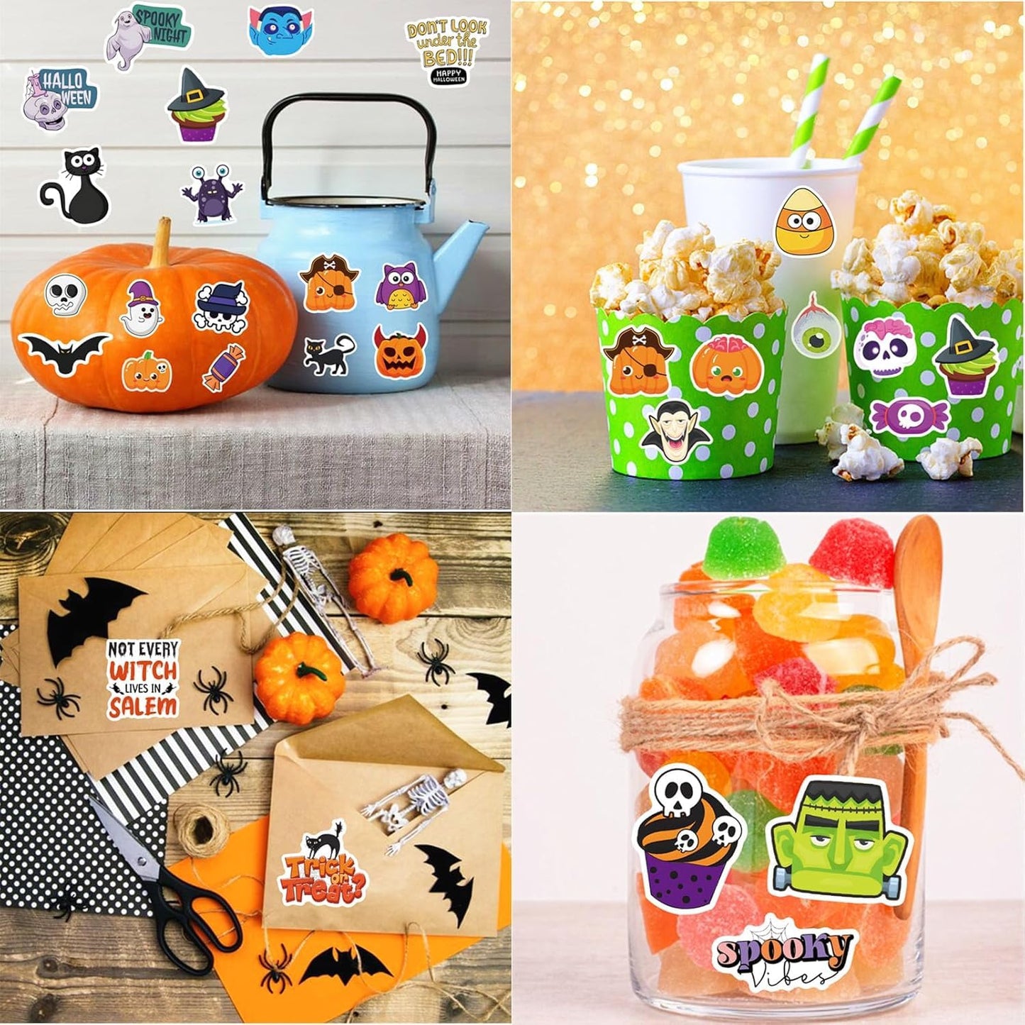 200PCS Halloween Stickers for Kids Teens Adults, Vinyl Waterproof Decorating Stickers for Halloween Water Bottle Games Treats Crafts Party Favors Supplies Gifts (No Duplicates)