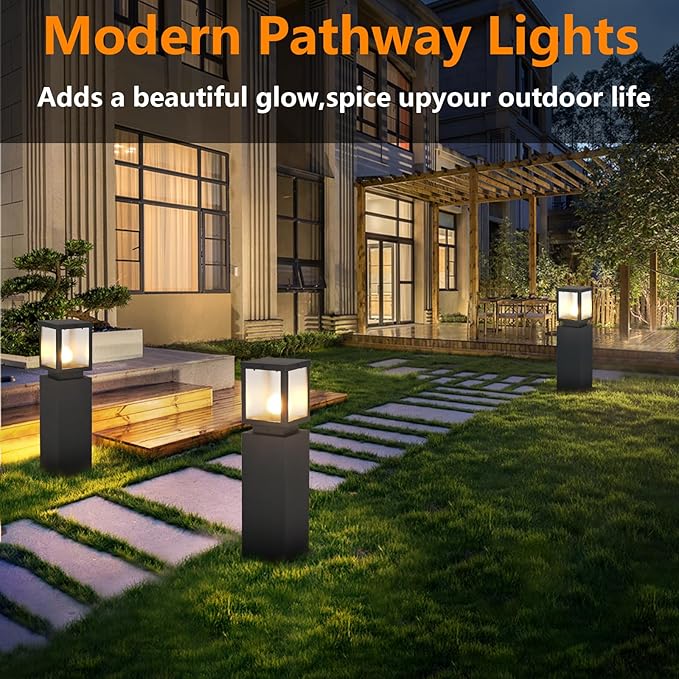Outdoor Landscape Path Light Modern Black Waterproof Bollard Light Outside Housing Pathway Light Aluminum Walkway Lighting Hardwired E26 Sideway Post Pole Lighting Patio Porch Exterior Lawn Floor Lamp