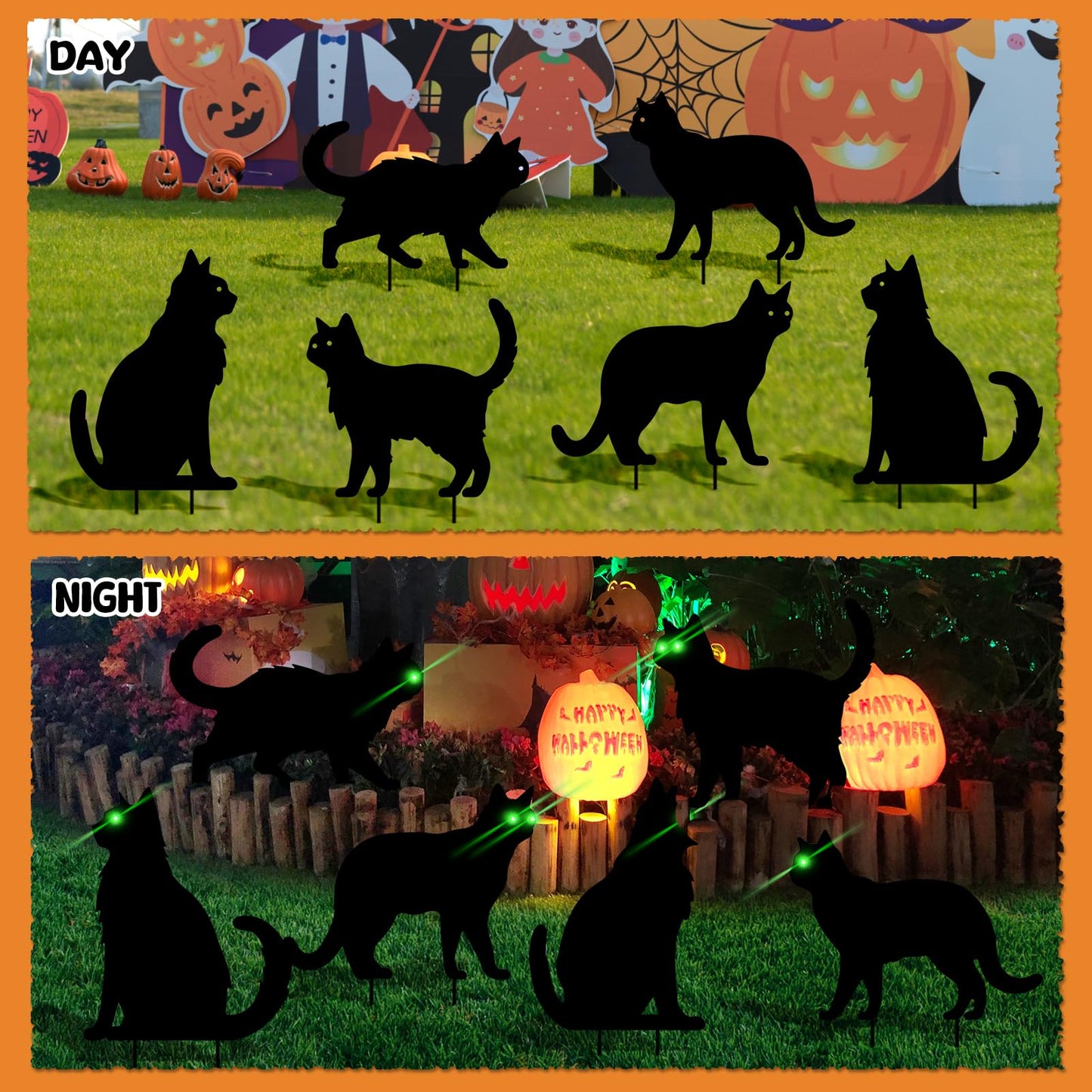 sewrung 6 Pcs Black Cat Halloween Decorations Plastic Yard Signs with Stakes,Halloween Decorations Outdoor, Scary Silhouette with Glow in Dark Eyes for Outdoor Yard Lawn Garden Halloween Décor