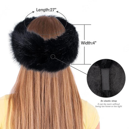 Dikoaina Womens Faux Fur Headband Winter Earwarmer Earmuff Ski, Black, One Size