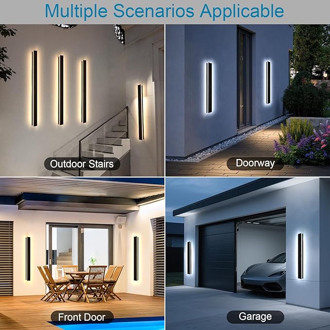 Modern Outdoor Wall Light, 39inch Exterior Lighting Fixture Wall Mount, Black Waterproof Porch Lights Wall Sconce, 2700K-6500K Dimmable Long LED Linear Outside Lighting for Garage, House, Front Door
